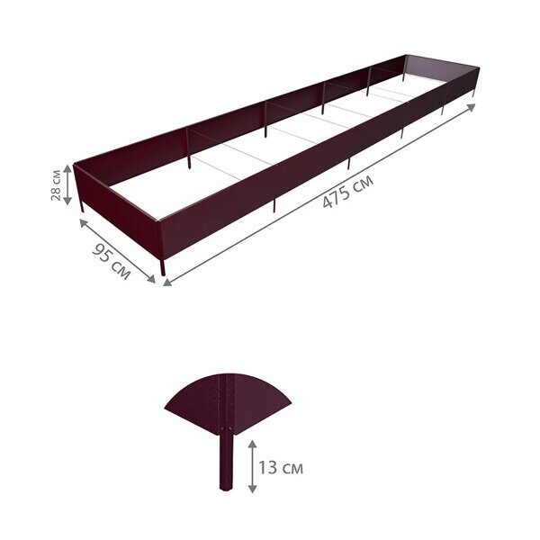 Классическая полимерная грядка высотой 28 см. Размером: 4,75x0,95 м. (ral 3005)